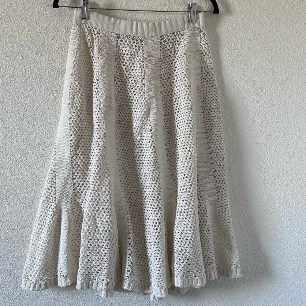 Women’s Knit Midi Skirt Small Cream Crochet Flare Boho Festival Handmade Western - Picture 1 of 13